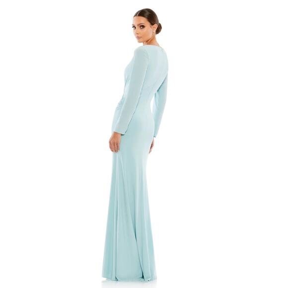 NEW Mac Duggal Long Sleeve Ruched Jersey V-Neck Gown Size 8 - Picture 2 of 8